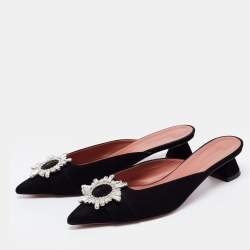 Pre Owned Amina Muaddi Black Suede Begum Mules Size 39