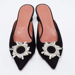 Pre Owned Amina Muaddi Black Suede Begum Mules Size 39