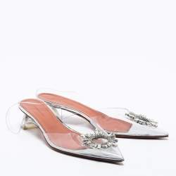 Pre Owned Amina Muaddi Transparent PVC Begum Slingback Pumps Size 39