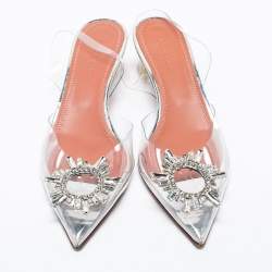 Pre Owned Amina Muaddi Transparent PVC Begum Slingback Pumps Size 39