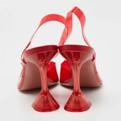 Pre Owned Amina Muaddi Red PVC Rosie Crystal Embellished Slingback Sandals Size 39