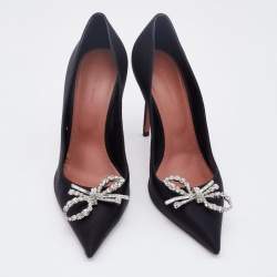 Pre Owned Amina Muaddi Black Satin Crystal Embellished Rosie Pumps Size 40