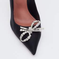 Pre Owned Amina Muaddi Black Satin Crystal Embellished Rosie Pumps Size 40