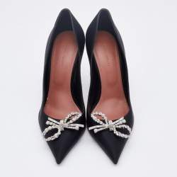 Pre Owned Amina Muaddi Black Satin Crystal Embellished Rosie Pumps Size 40