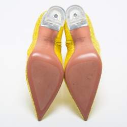 Pre Owned Amina Muaddi Yellow Glitter Giorgia Ankle Boots Size 39