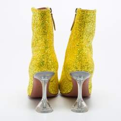 Pre Owned Amina Muaddi Yellow Glitter Giorgia Ankle Boots Size 39
