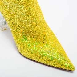 Pre Owned Amina Muaddi Yellow Glitter Giorgia Ankle Boots Size 39