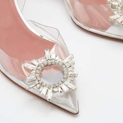 Pre Owned Amina Muaddi Transparent PVC Begum Crystal Embellished Slingback Pumps Size 37.5