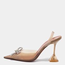 Amina Muaddi Brown PVC Rosie Crystal Embellished Slingback Pumps Size 38