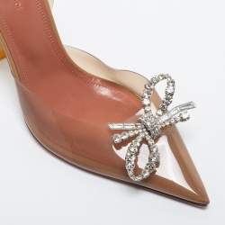 Amina Muaddi Brown PVC Rosie Crystal Embellished Slingback Pumps Size 38