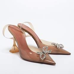 Amina Muaddi Brown PVC Rosie Crystal Embellished Slingback Pumps Size 38