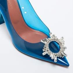 Pre Owned Amina Muaddi Blue PVC and Leather Begum Pumps Size 38
