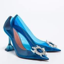 Pre Owned Amina Muaddi Blue PVC and Leather Begum Pumps Size 38