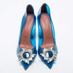 Pre Owned Amina Muaddi Blue PVC and Leather Begum Pumps Size 38