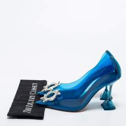 Pre Owned Amina Muaddi Blue PVC and Leather Begum Pumps Size 38