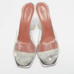 Pre Owned Amina Muaddi Transparent PVC  Lupita Mules Size 39