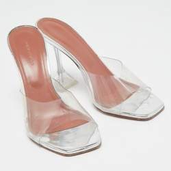 Pre Owned Amina Muaddi Transparent PVC  Lupita Mules Size 39