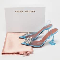 Pre Owned Amina Muaddi Blue PVC Begum Pumps Size 39