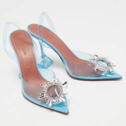 Pre Owned Amina Muaddi Blue PVC Begum Pumps Size 39