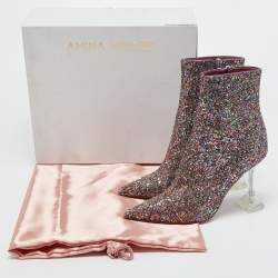 Amina Muaddi Multicolor Coarse Glitter Giorgia Ankle Boots Size 38