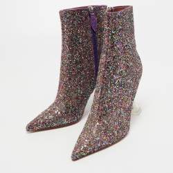 Amina Muaddi Multicolor Coarse Glitter Giorgia Ankle Boots Size 38