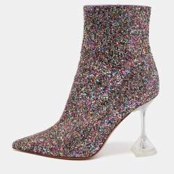 Amina Muaddi Multicolor Coarse Glitter Giorgia Ankle Boots Size 38
