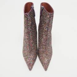 Amina Muaddi Multicolor Coarse Glitter Giorgia Ankle Boots Size 38
