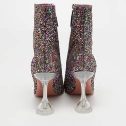Amina Muaddi Multicolor Coarse Glitter Giorgia Ankle Boots Size 38