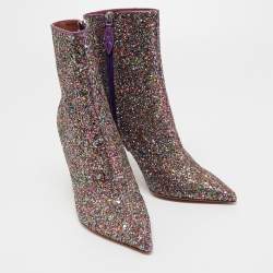 Amina Muaddi Multicolor Coarse Glitter Giorgia Ankle Boots Size 38