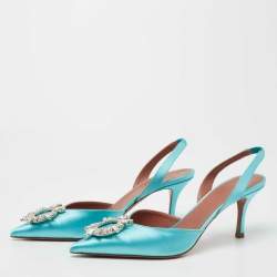Pre Owned Amina Muaddi Light Blue Satin Begum Slingback Pumps Size 39