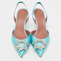 Pre Owned Amina Muaddi Light Blue Satin Begum Slingback Pumps Size 39