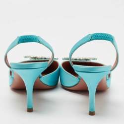 Pre Owned Amina Muaddi Light Blue Satin Begum Slingback Pumps Size 39