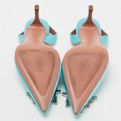 Pre Owned Amina Muaddi Light Blue Satin Begum Slingback Pumps Size 39