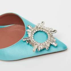 Pre Owned Amina Muaddi Light Blue Satin Begum Slingback Pumps Size 39