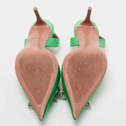 Pre Owned Amina Muaddi Green Satin Rosie Slingback Pumps Size 39.5