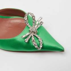 Pre Owned Amina Muaddi Green Satin Rosie Slingback Pumps Size 39.5