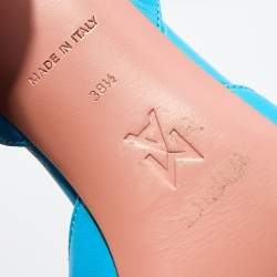 Pre Owned Amina Muaddi Blue Leather Begum Slingback Pumps Size 38.5