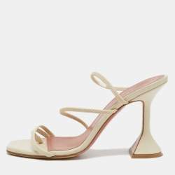 Amina Muaddi Cream Leather Naima Sandals Size 36
