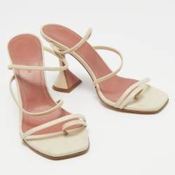 Amina Muaddi Cream Leather Naima Sandals Size 36