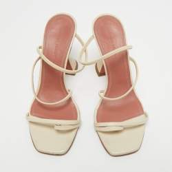 Amina Muaddi Cream Leather Naima Sandals Size 36