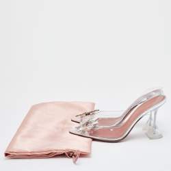 Pre Owned Amina Muaddi Transparent PVC Begum Crystal Embellished Slingback Pumps Size 37.5