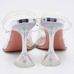 Pre Owned Amina Muaddi Transparent PVC Begum Crystal Embellished Slingback Pumps Size 37.5