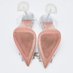 Pre Owned Amina Muaddi Transparent PVC Begum Crystal Embellished Slingback Pumps Size 37.5