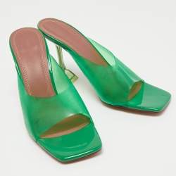 Amina Muaddi Green PVC Lupita Slide Sandals Size 39