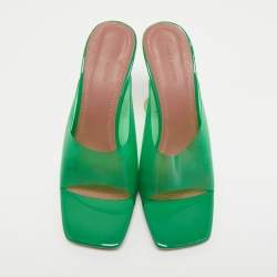 Amina Muaddi Green PVC Lupita Slide Sandals Size 39