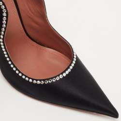 Pre Owned Amina Muaddi Black Satin Romy Pumps Size 38.5