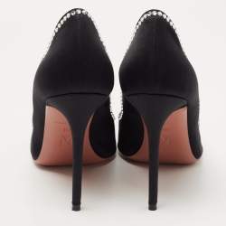 Pre Owned Amina Muaddi Black Satin Romy Pumps Size 38.5