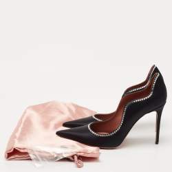 Pre Owned Amina Muaddi Black Satin Romy Pumps Size 38.5