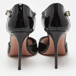 Pre Owned Amina Muaddi Black Patent Ursina Pumps Size 41