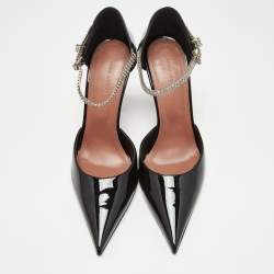 Pre Owned Amina Muaddi Black Patent Ursina Pumps Size 41